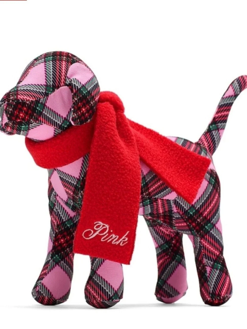 PINK Victoria Secret Plaid Plush Toy with Red Scarf NIP